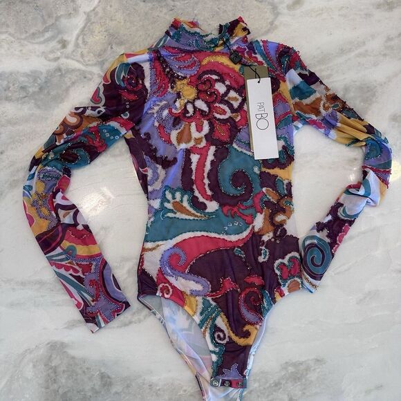 PatBo Daydreamer Beaded Bodysuit in Multi -NWT- Beautiful Beading MSRP $550 Sz M - Picture 3 of 6
